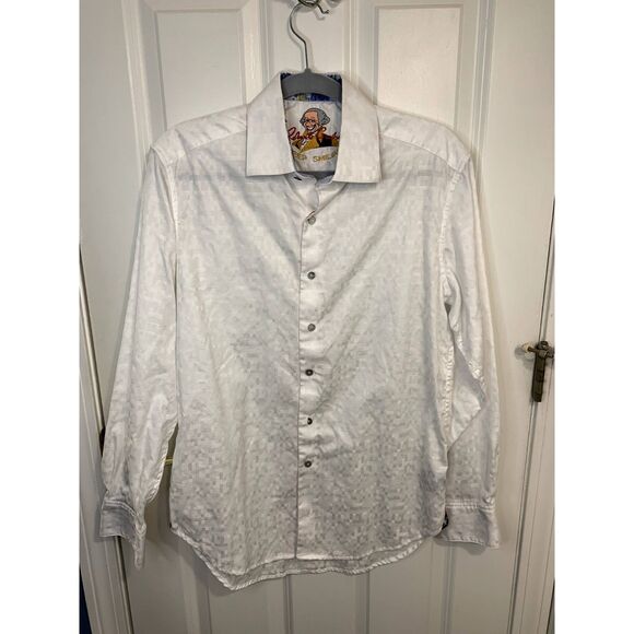 Robert Graham White Geometric Keep Smiling Button Down Shirt Size Small - Picture 1 of 12